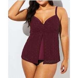 Meet Curve Swim crochet tankini top underwire lined maroon NWT size XL Maroon